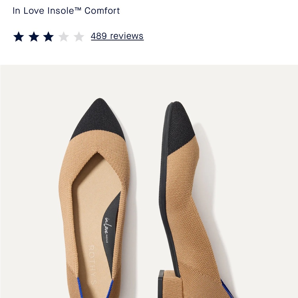 Rothy's Tan and Black Pointed Toe Flats